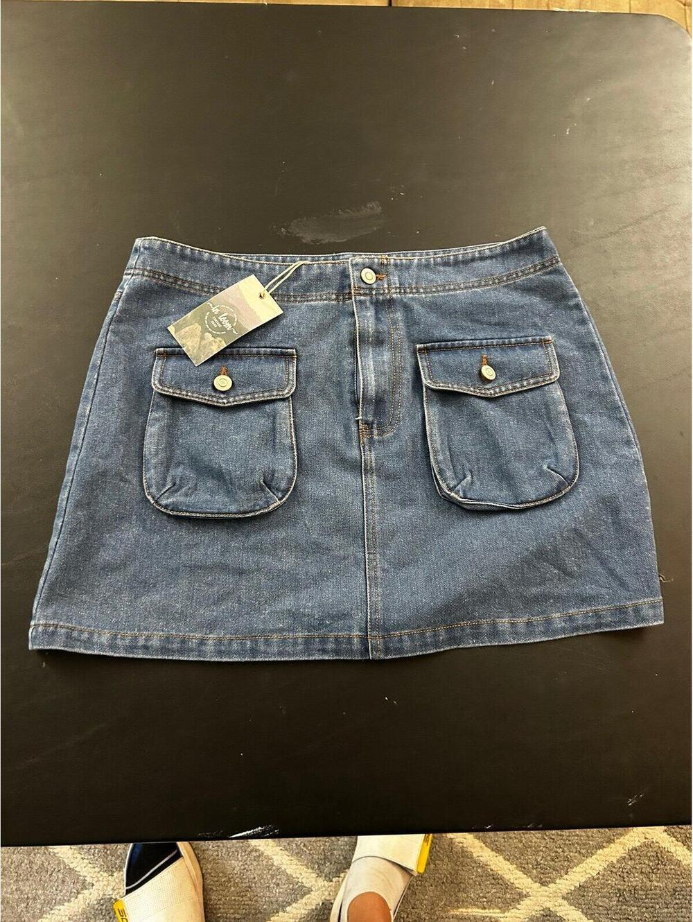 In Loom Button Cotton Denim Skirt Women's Size L NWT
